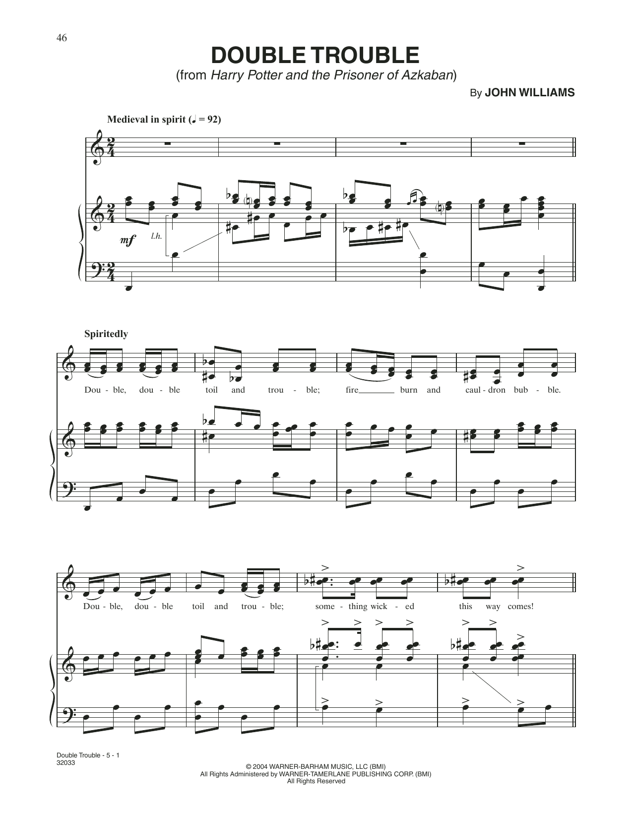 John Williams Double Trouble (from Harry Potter) sheet music notes and chords arranged for Piano Solo