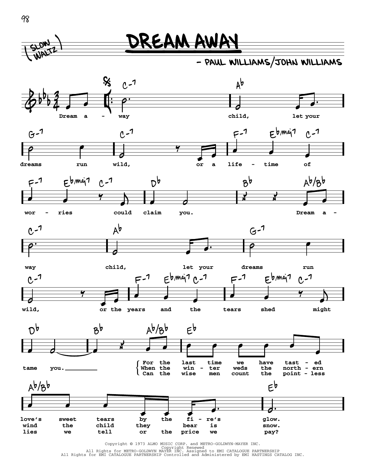 John Williams Dream Away (High Voice) sheet music notes and chords arranged for Real Book – Melody, Lyrics & Chords