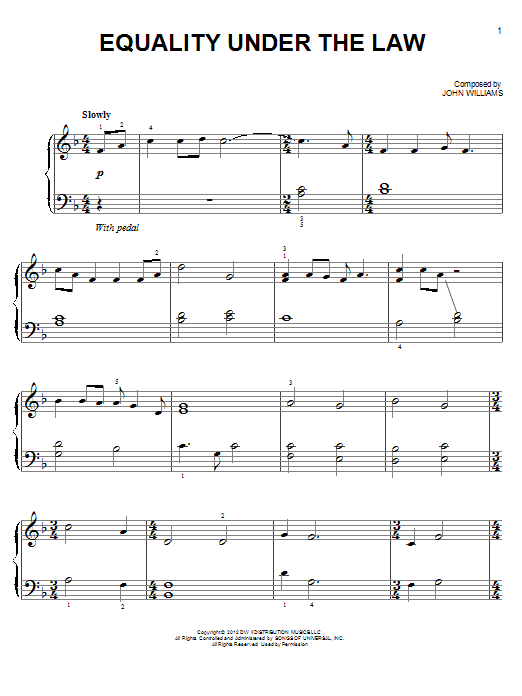 John Williams Equality Under The Law sheet music notes and chords arranged for Easy Piano