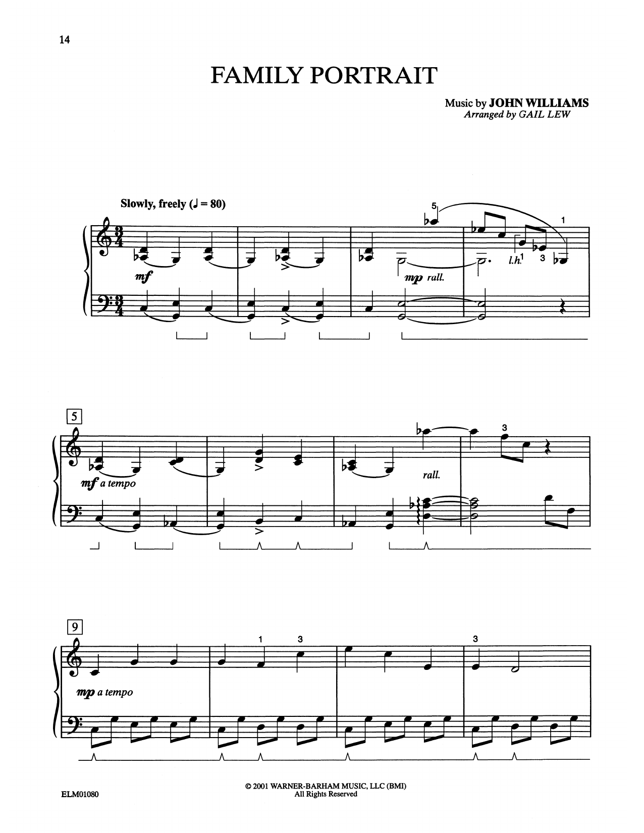 John Williams Family Portrait (from Harry Potter) (arr. Gail Lew) sheet music notes and chords arranged for Easy Piano