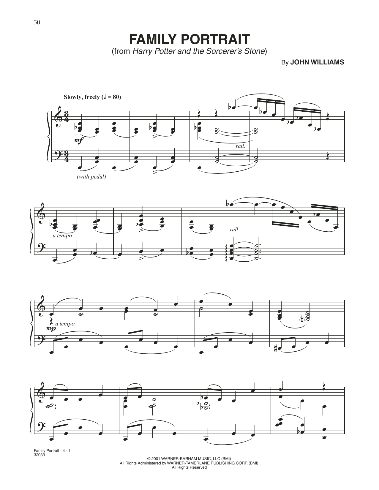 John Williams Family Portrait (from Harry Potter) sheet music notes and chords arranged for Piano Solo