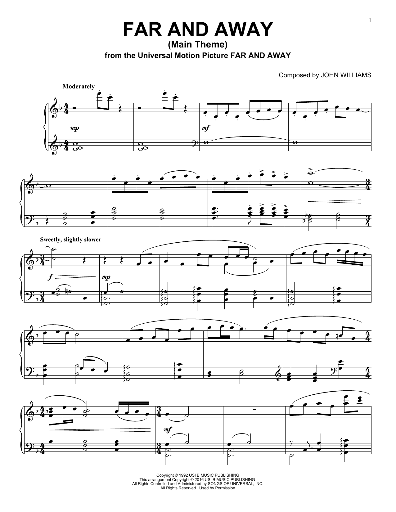 John Williams Far And Away (Main Theme) sheet music notes and chords arranged for Lead Sheet / Fake Book