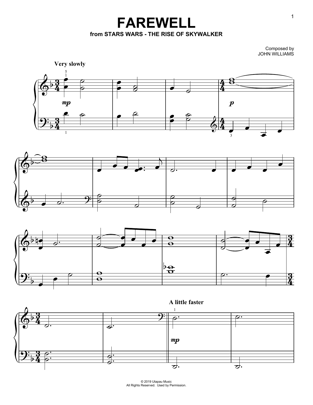 John Williams Farewell (from The Rise Of Skywalker) sheet music notes and chords arranged for Piano Solo