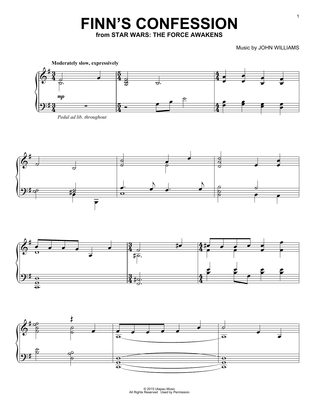 John Williams Finn's Confession sheet music notes and chords arranged for Piano Solo