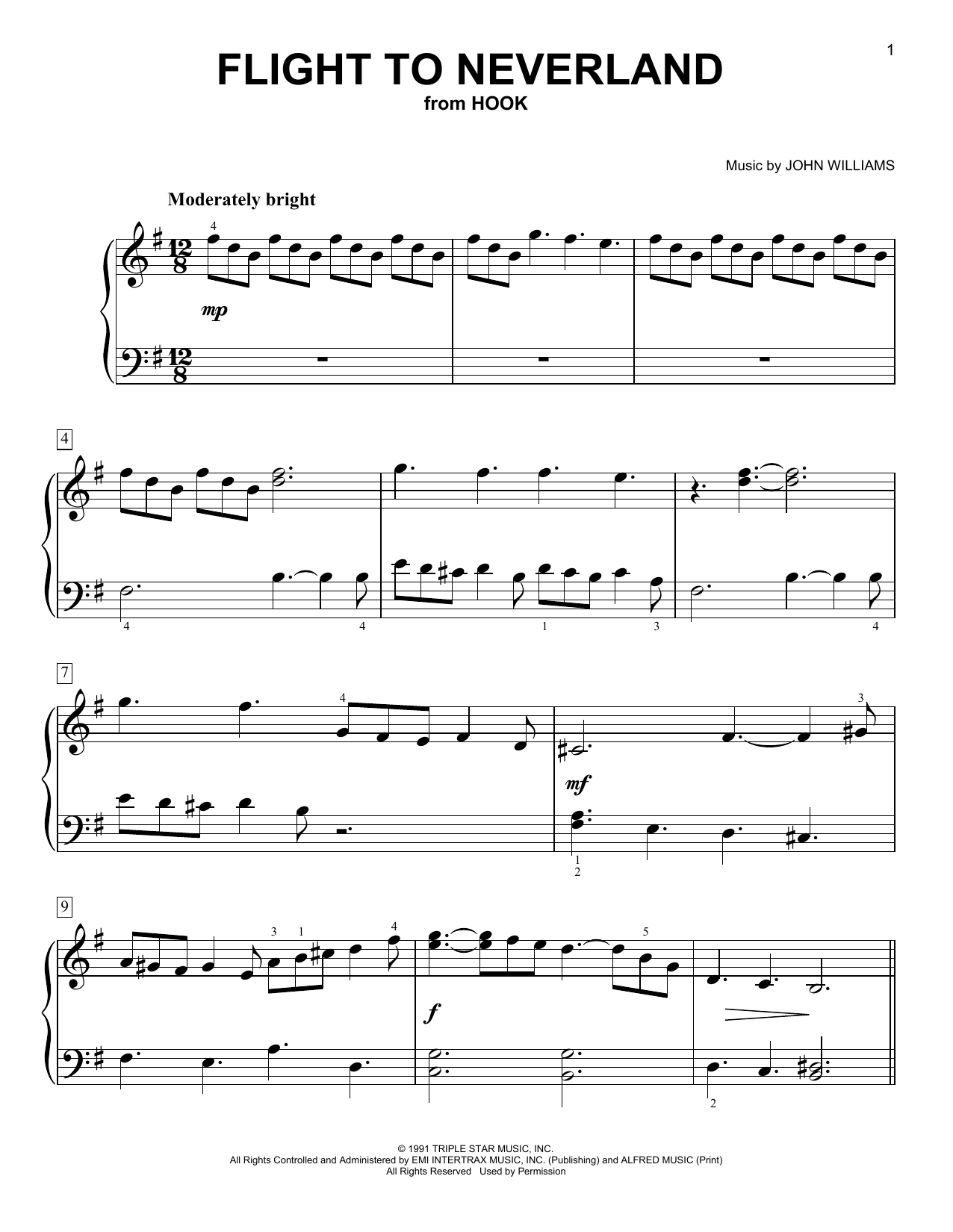 John Williams Flight To Neverland (from Hook) sheet music notes and chords arranged for Easy Piano