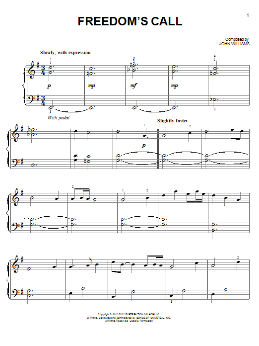 John Williams Freedom's Call sheet music notes and chords arranged for Easy Piano