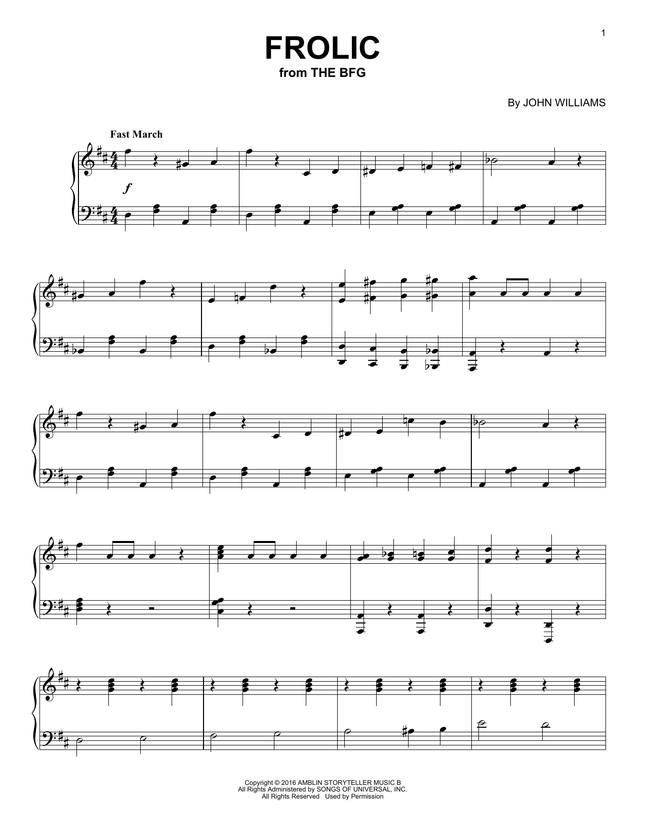 John Williams Frolic sheet music notes and chords arranged for Piano Solo