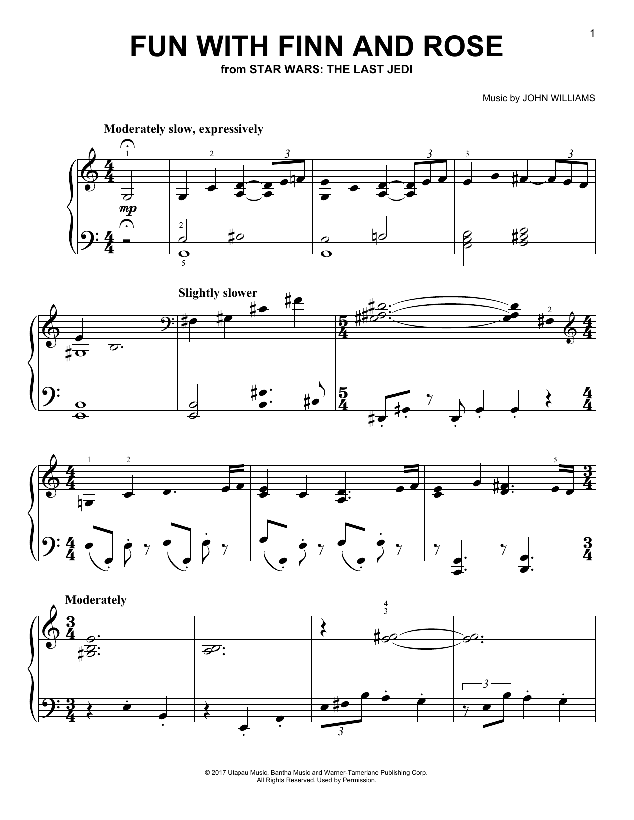 John Williams Fun With Finn And Rose sheet music notes and chords arranged for Piano Solo