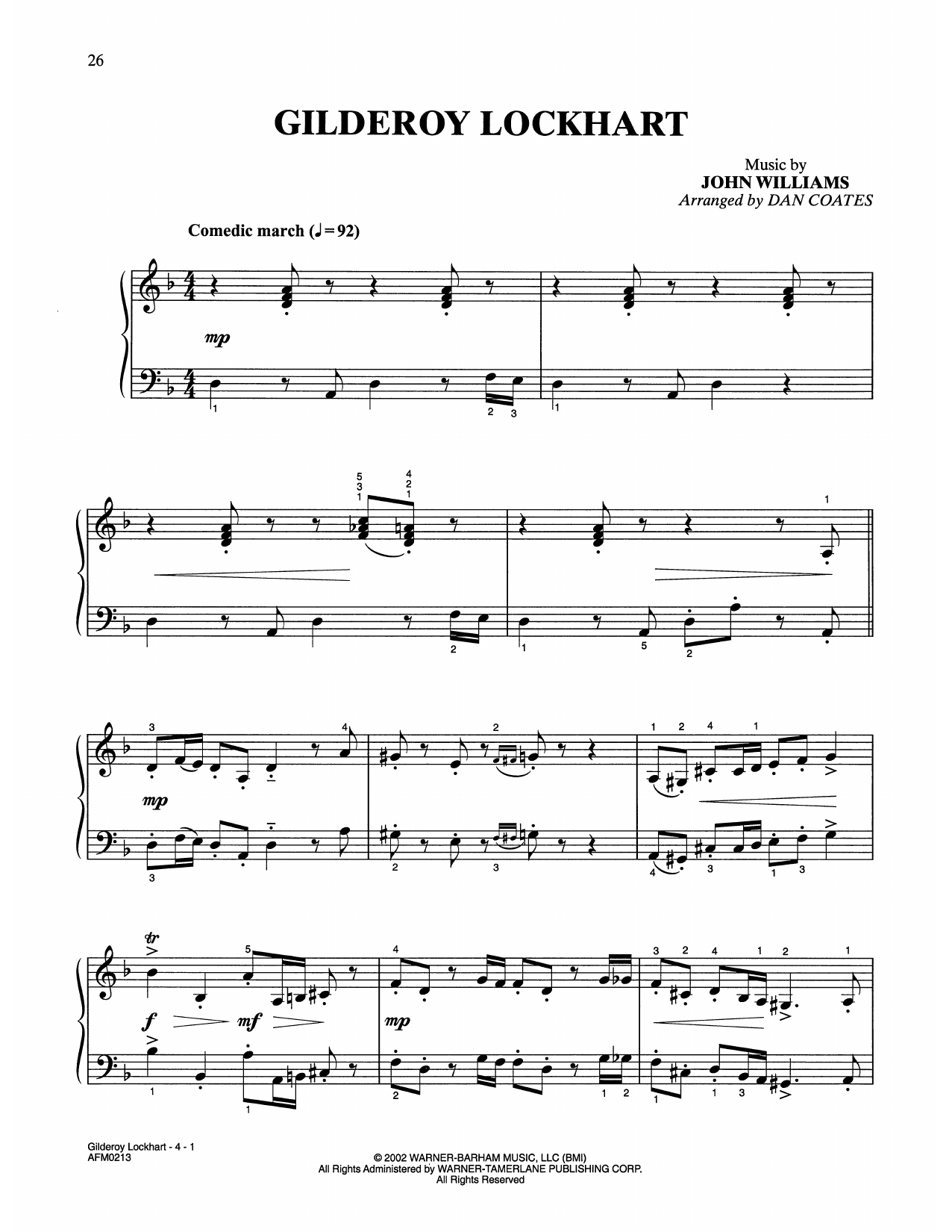 John Williams Gilderoy Lockhart (from Harry Potter And The Chamber Of Secrets) sheet music notes and chords arranged for Easy Piano