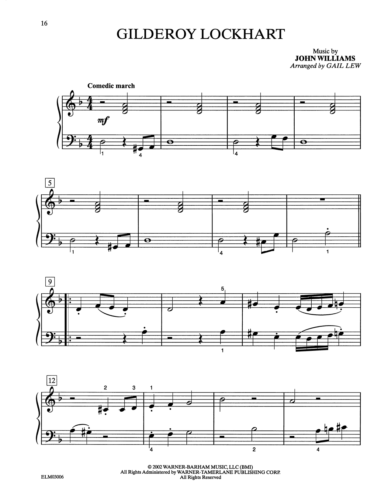 John Williams Gilderoy Lockhart (from Harry Potter) (arr. Gail Lew) sheet music notes and chords arranged for Easy Piano