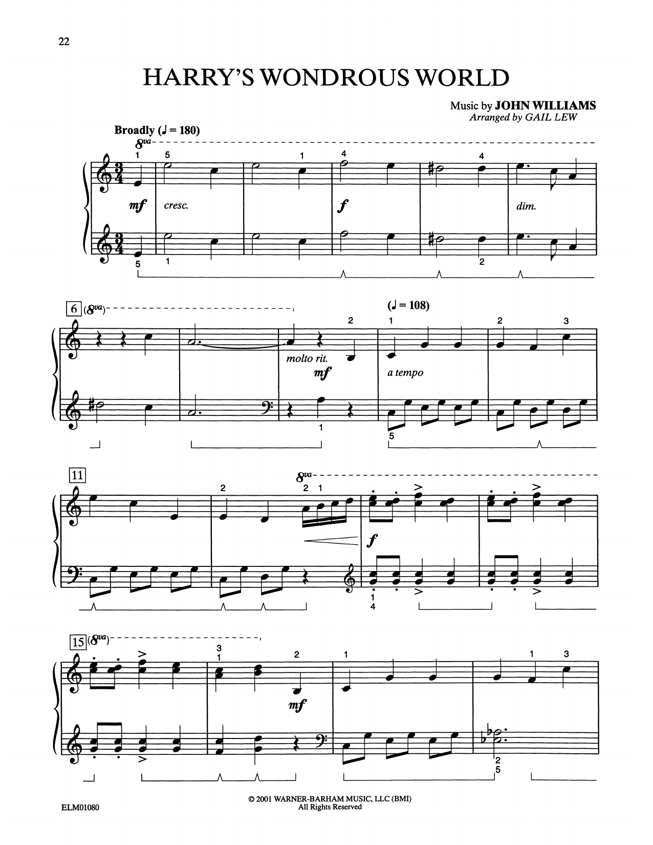 John Williams Harry's Wondrous World (from Harry Potter) (arr. Gail Lew) sheet music notes and chords arranged for Easy Piano