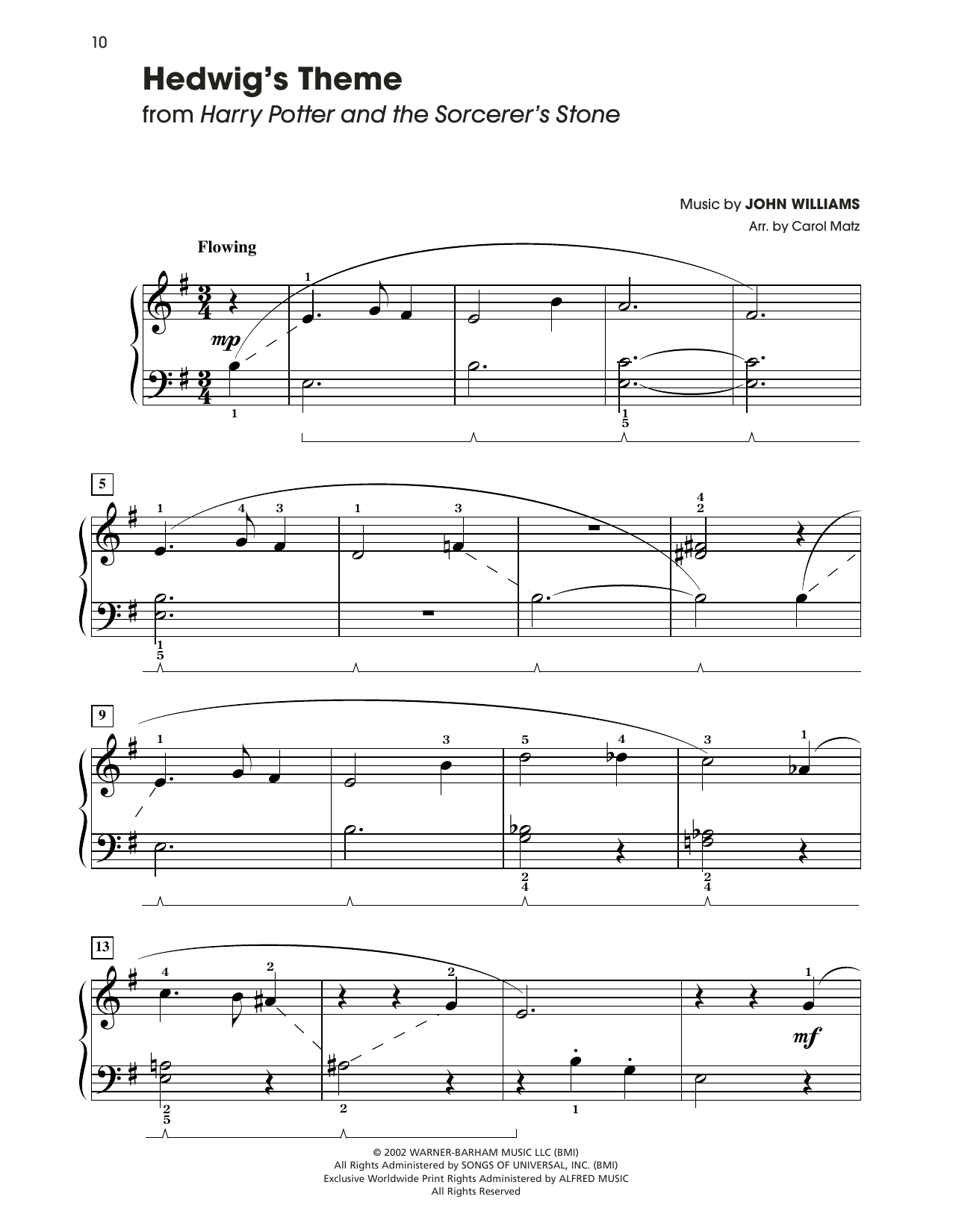 John Williams Hedwig's Theme (from Harry Potter And The Sorcerer's Stone) (arr. Carol Matz) sheet music notes and chords arranged for Big Note Piano