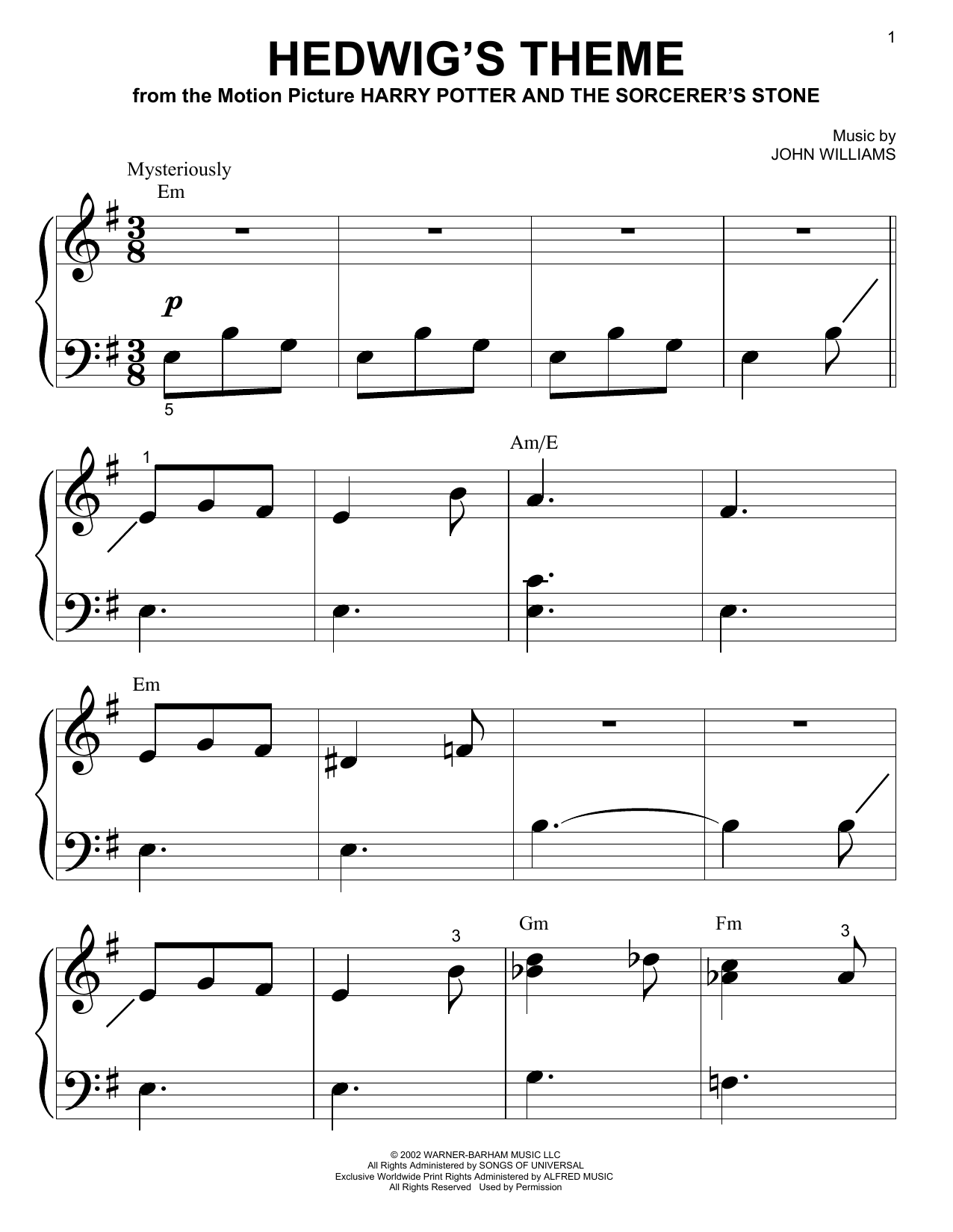 John Williams Hedwig's Theme (from Harry Potter And The Sorcerer's Stone) sheet music notes and chords arranged for Solo Guitar