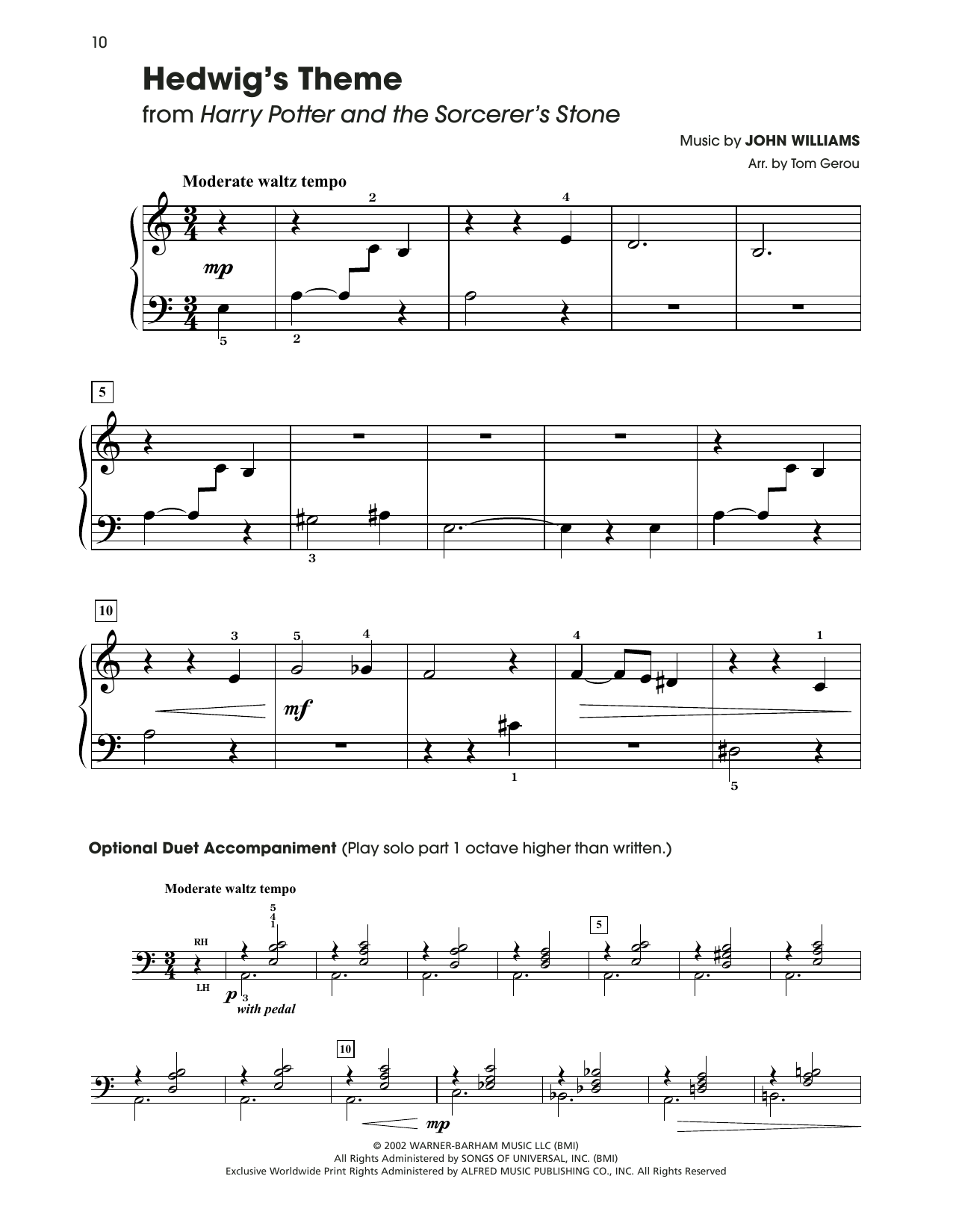 John Williams Hedwig's Theme (from Harry Potter) (arr. Tom Gerou) sheet music notes and chords arranged for 5-Finger Piano