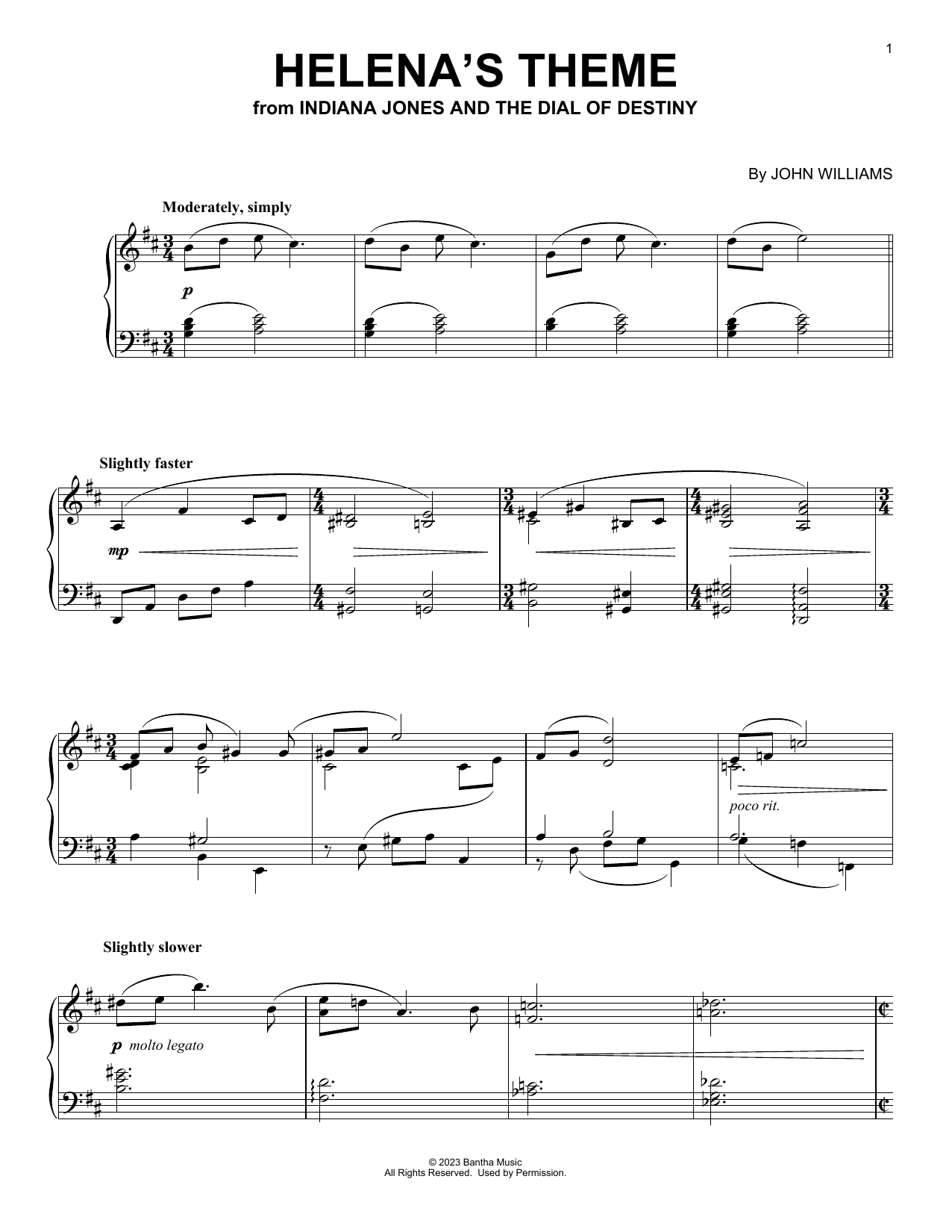 John Williams Helena's Theme (from Indiana Jones and the Dial of Destiny) sheet music notes and chords arranged for Piano Solo