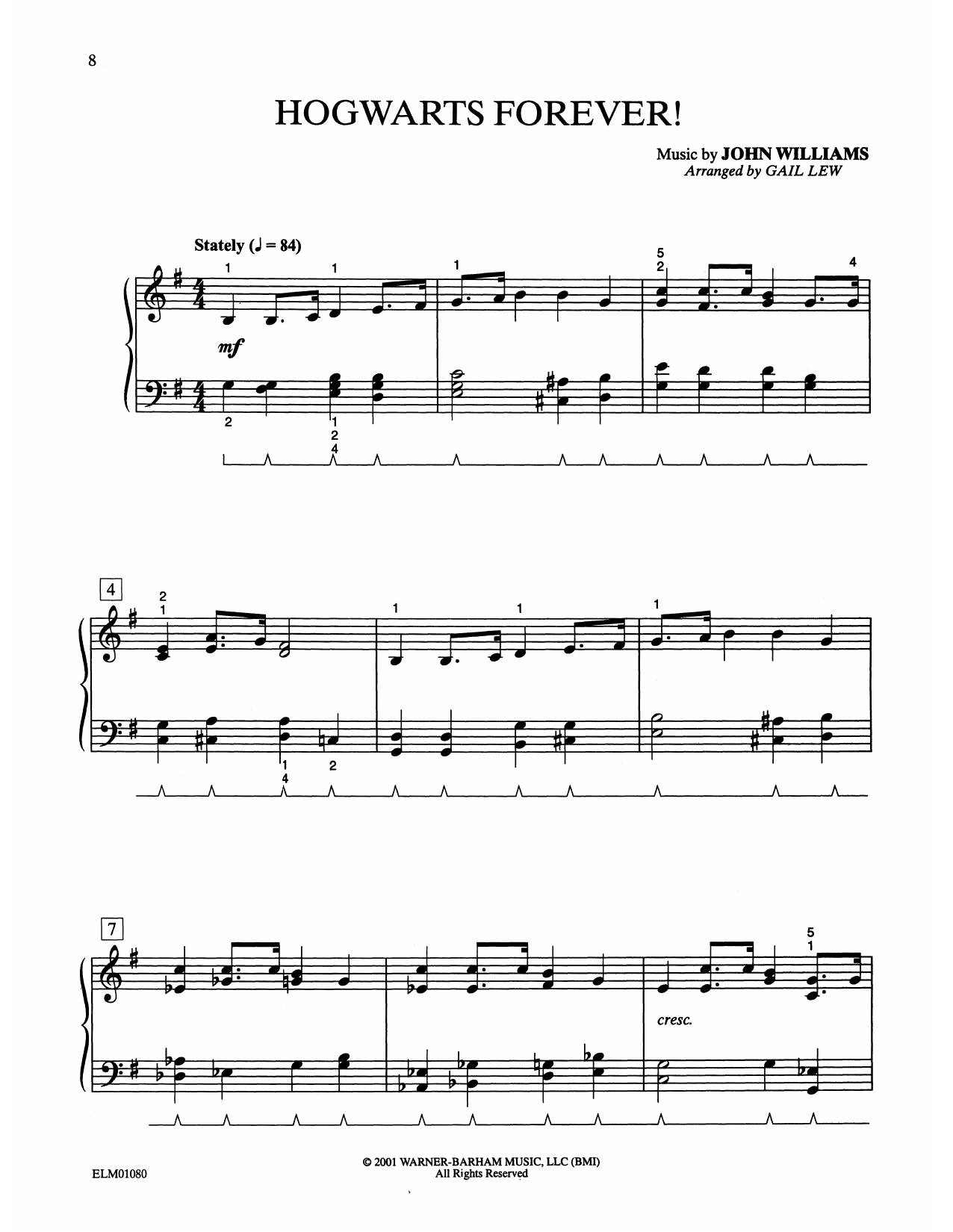 John Williams Hogwarts Forever (from Harry Potter) (arr. Gail Lew) sheet music notes and chords arranged for Easy Piano