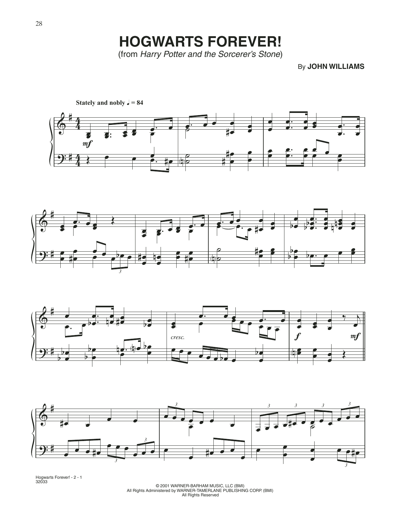 John Williams Hogwarts Forever (from Harry Potter) sheet music notes and chords arranged for Piano Solo