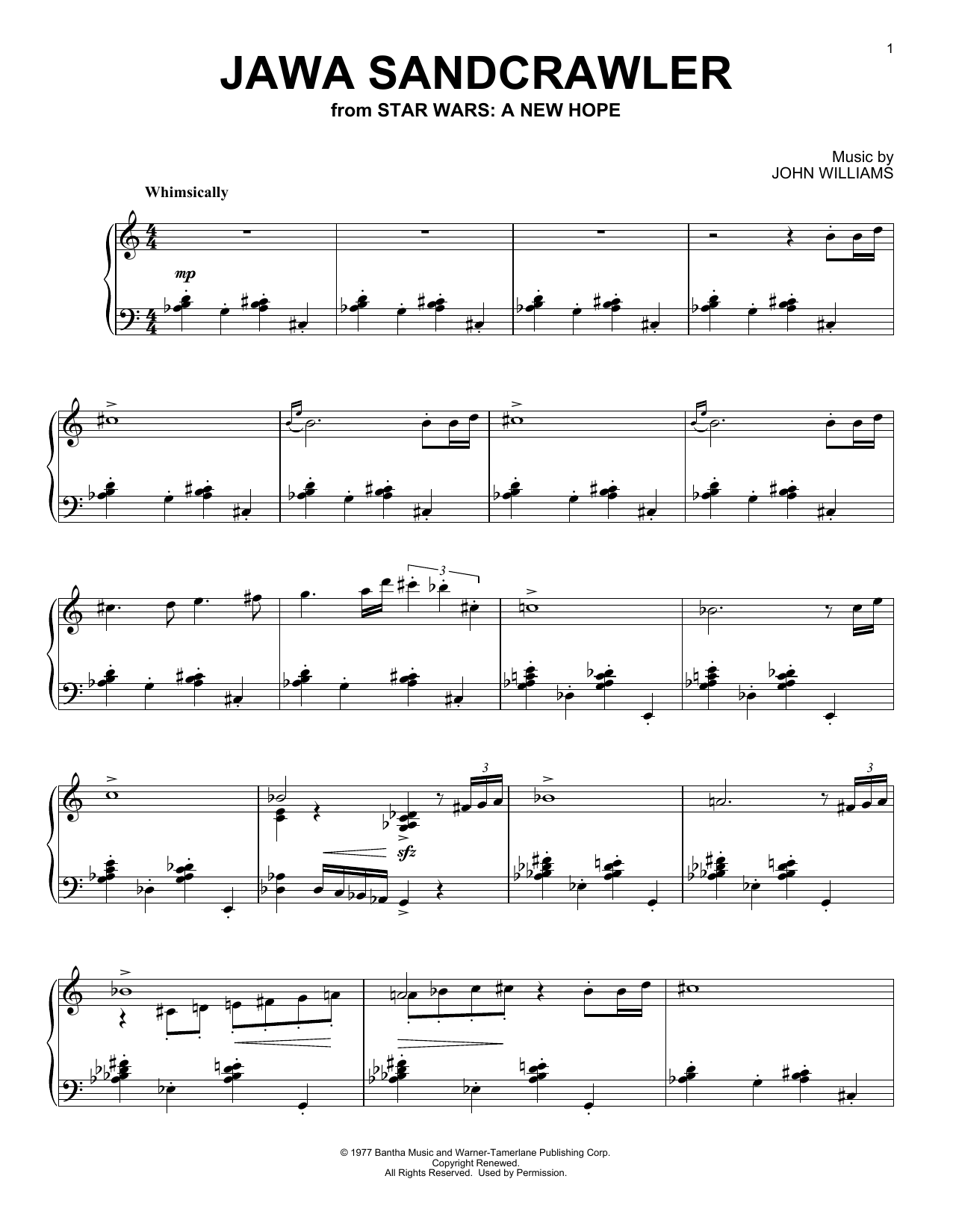 John Williams Jawa Sandcrawler (from Star Wars: A New Hope) sheet music notes and chords arranged for Piano Solo