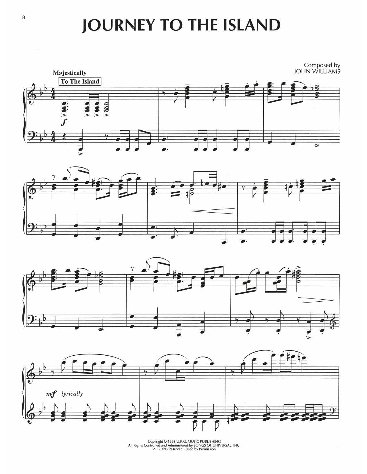 John Williams Journey To The Island (from Jurassic Park) sheet music notes and chords arranged for Piano Solo