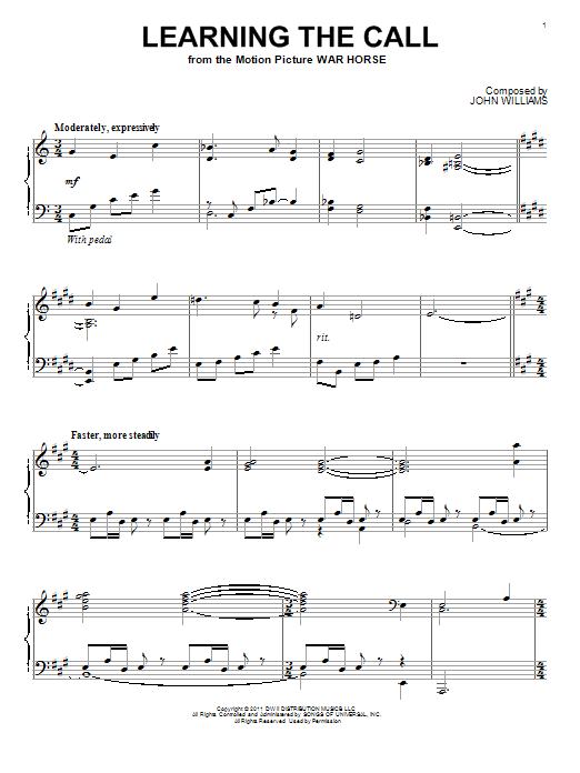 John Williams Learning The Call sheet music notes and chords arranged for Piano Solo
