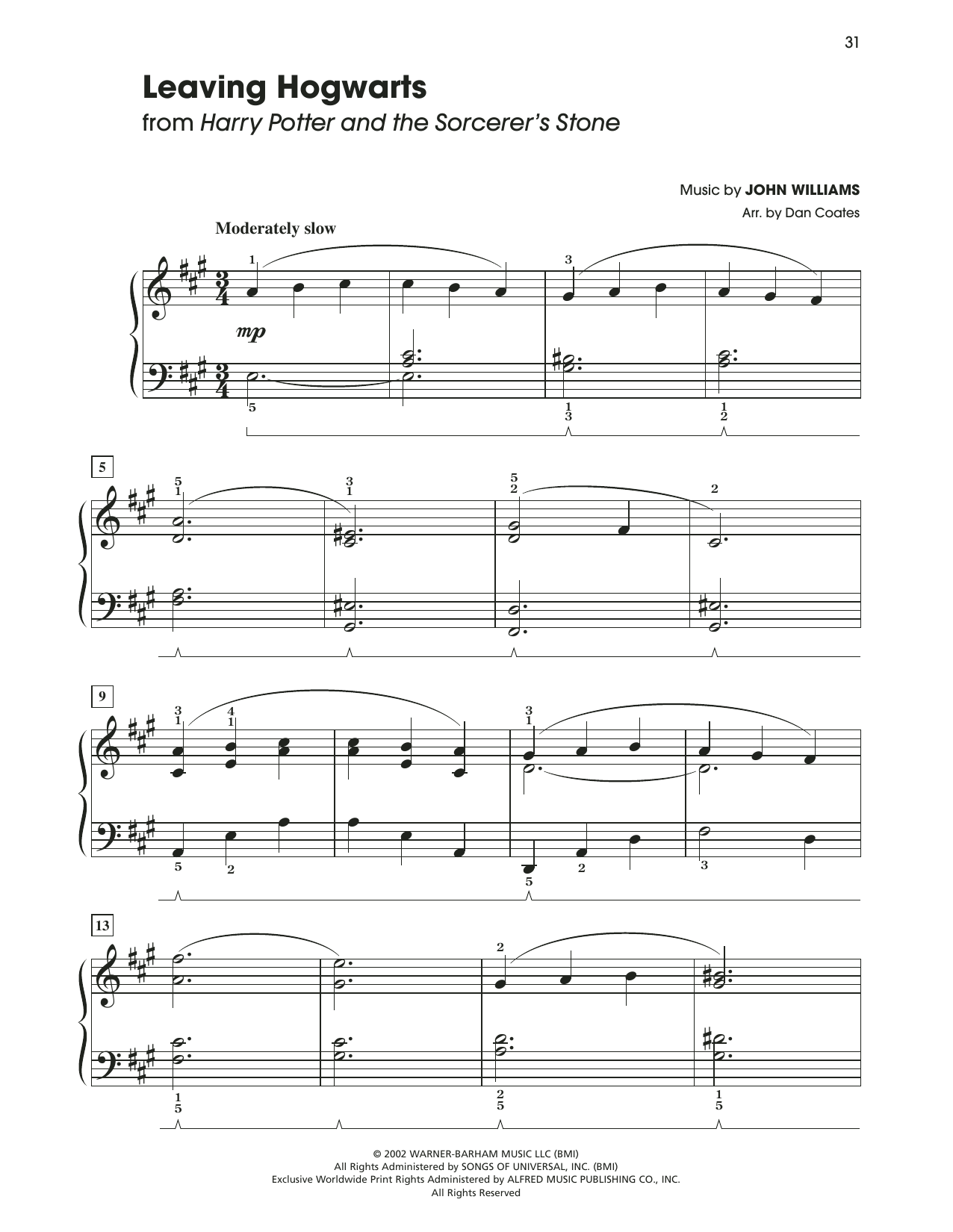 John Williams Leaving Hogwarts (from Harry Potter) (arr. Dan Coates) sheet music notes and chords arranged for Easy Piano