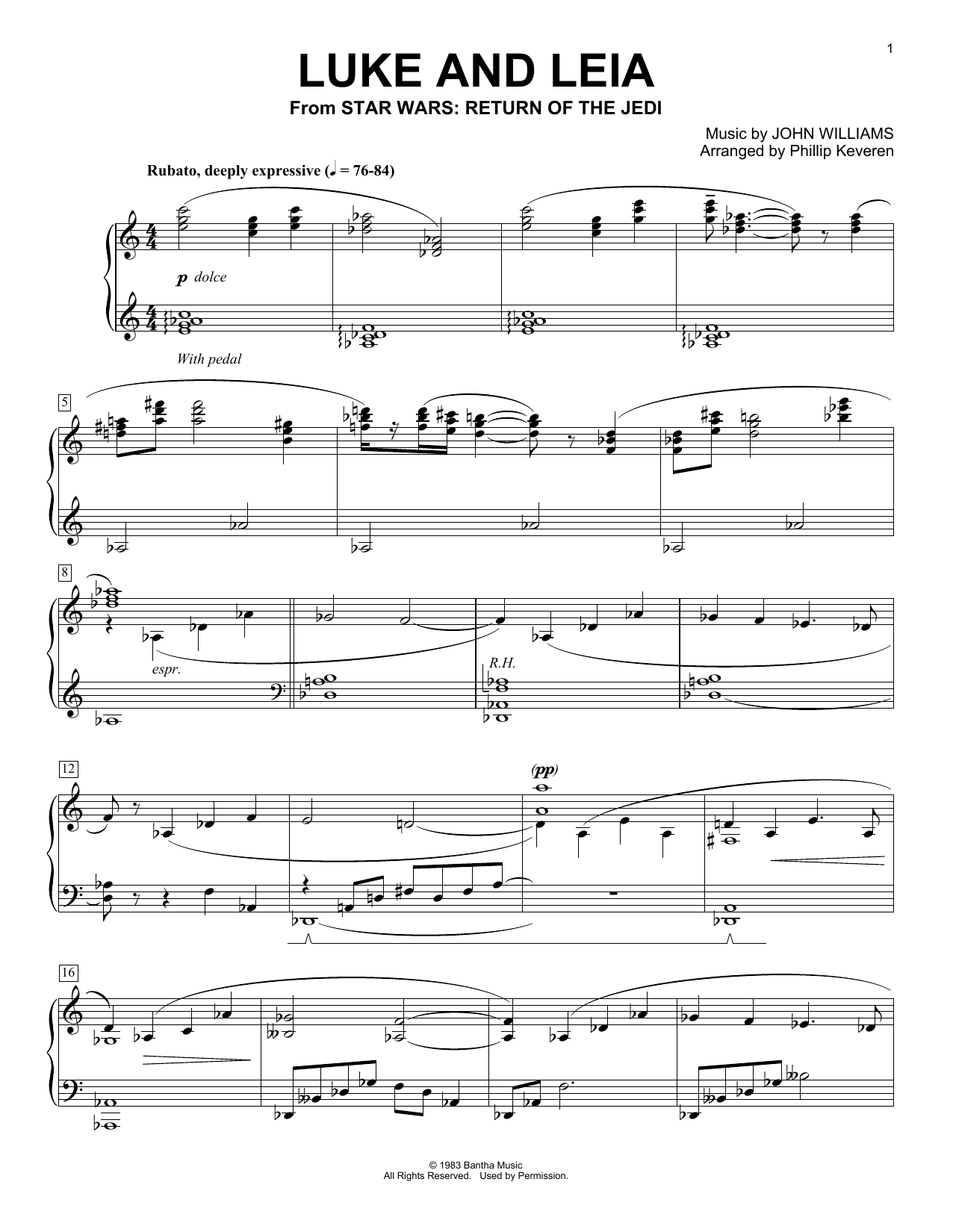 John Williams Luke And Leia (from Star Wars: Return of the Jedi) (arr. Phillip Keveren) sheet music notes and chords arranged for Piano Solo
