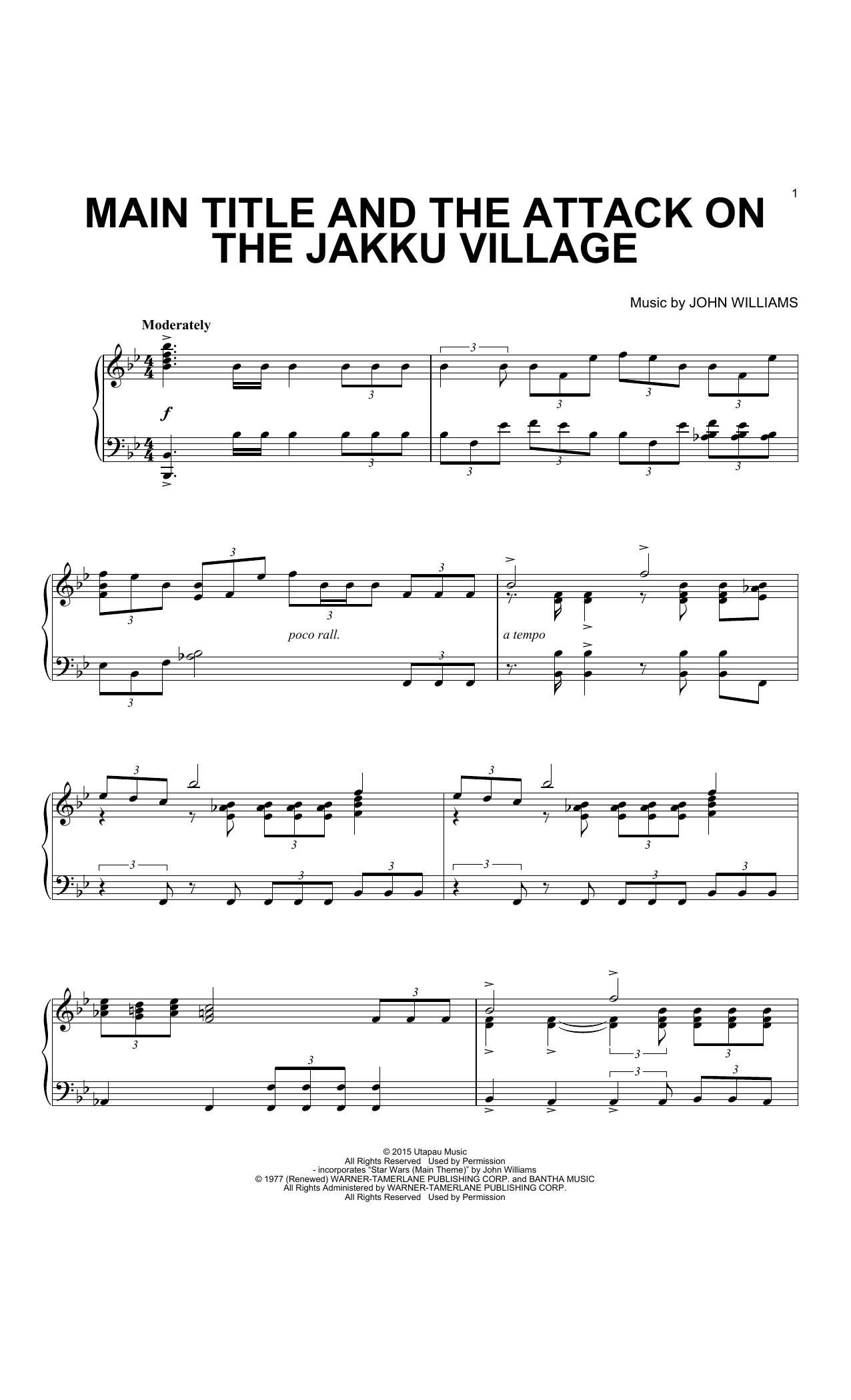 John Williams Main Title And The Attack On The Jakku Village sheet music notes and chords arranged for Easy Piano