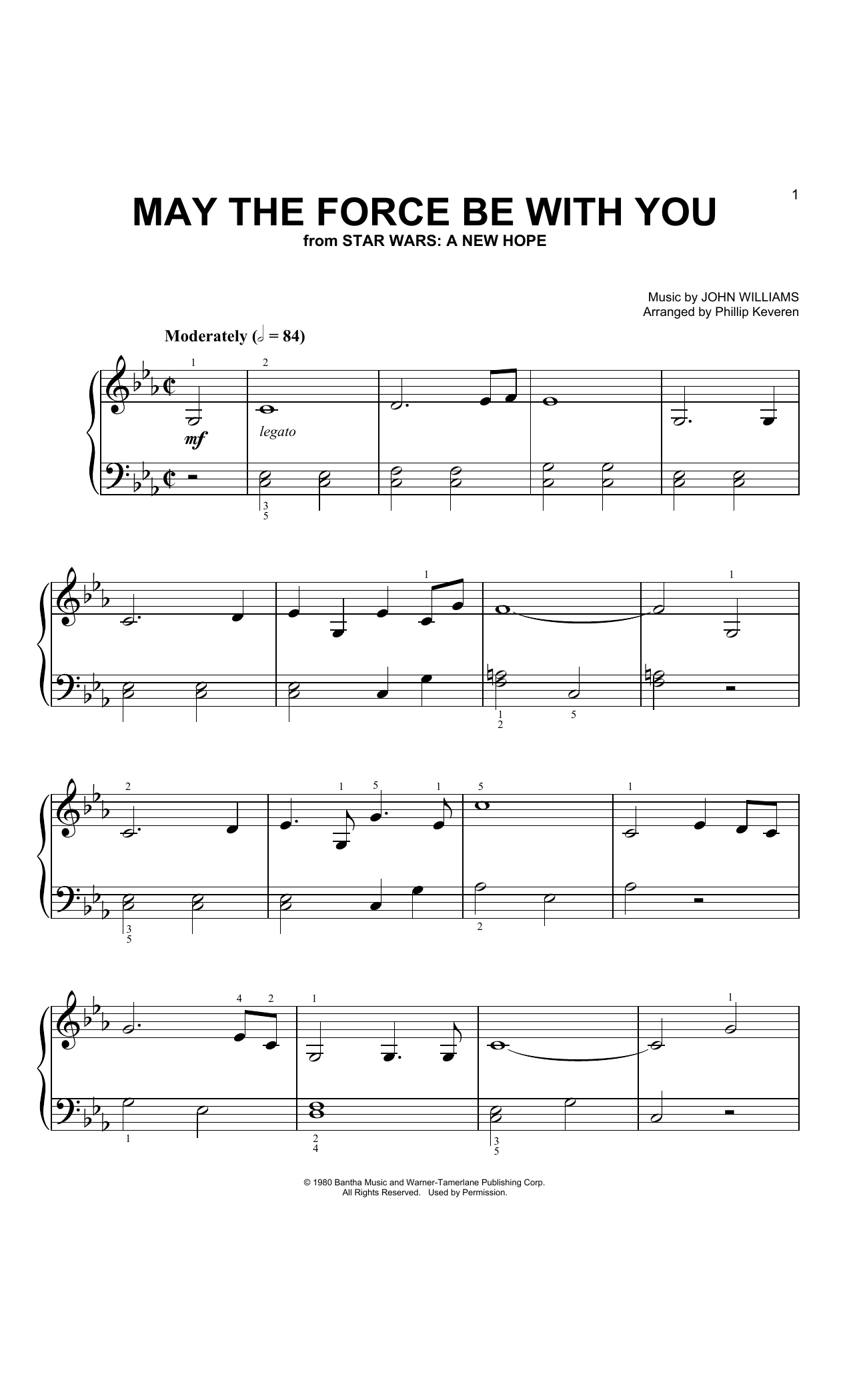 John Williams May The Force Be With You (from Star Wars: A New Hope) (arr. Phillip Keveren) sheet music notes and chords arranged for Big Note Piano