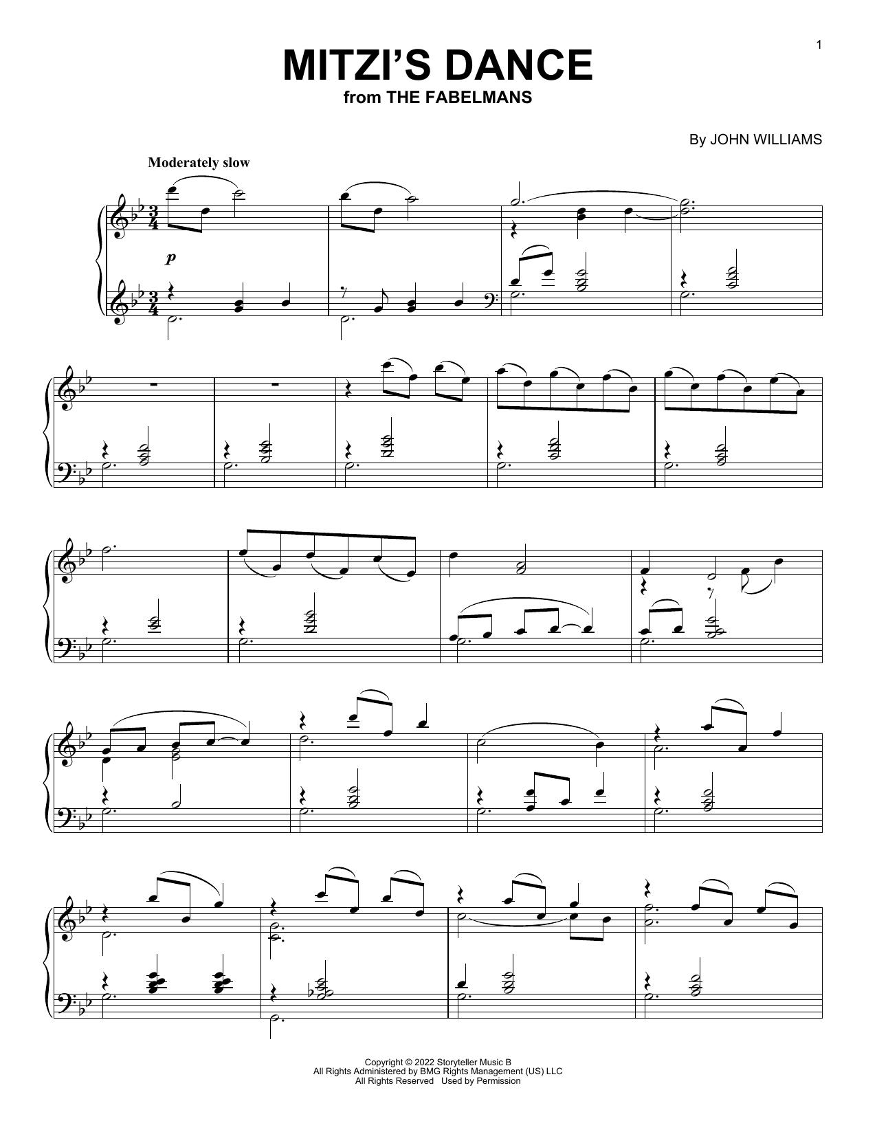 John Williams Mitzi's Dance (from The Fabelmans) sheet music notes and chords arranged for Piano Solo