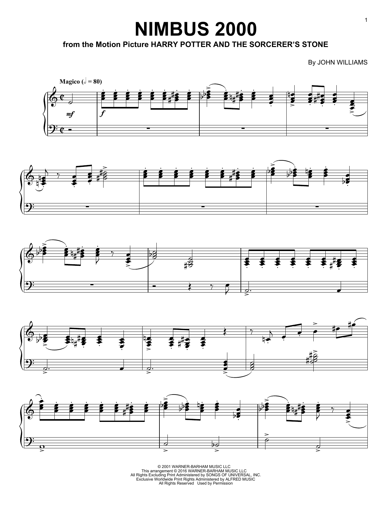 John Williams Nimbus 2000 (from Harry Potter And The Sorcerer's Stone) sheet music notes and chords arranged for Easy Piano
