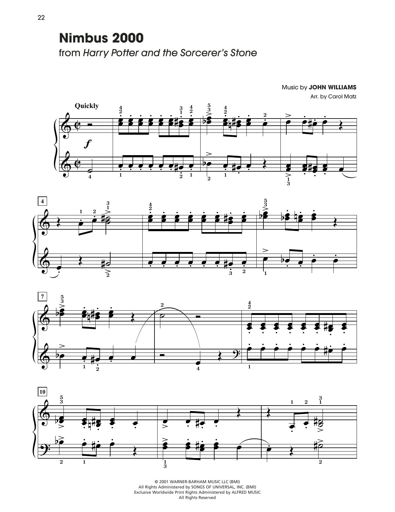 John Williams Nimbus 2000 (arr. Carol Matz) sheet music notes and chords arranged for Big Note Piano