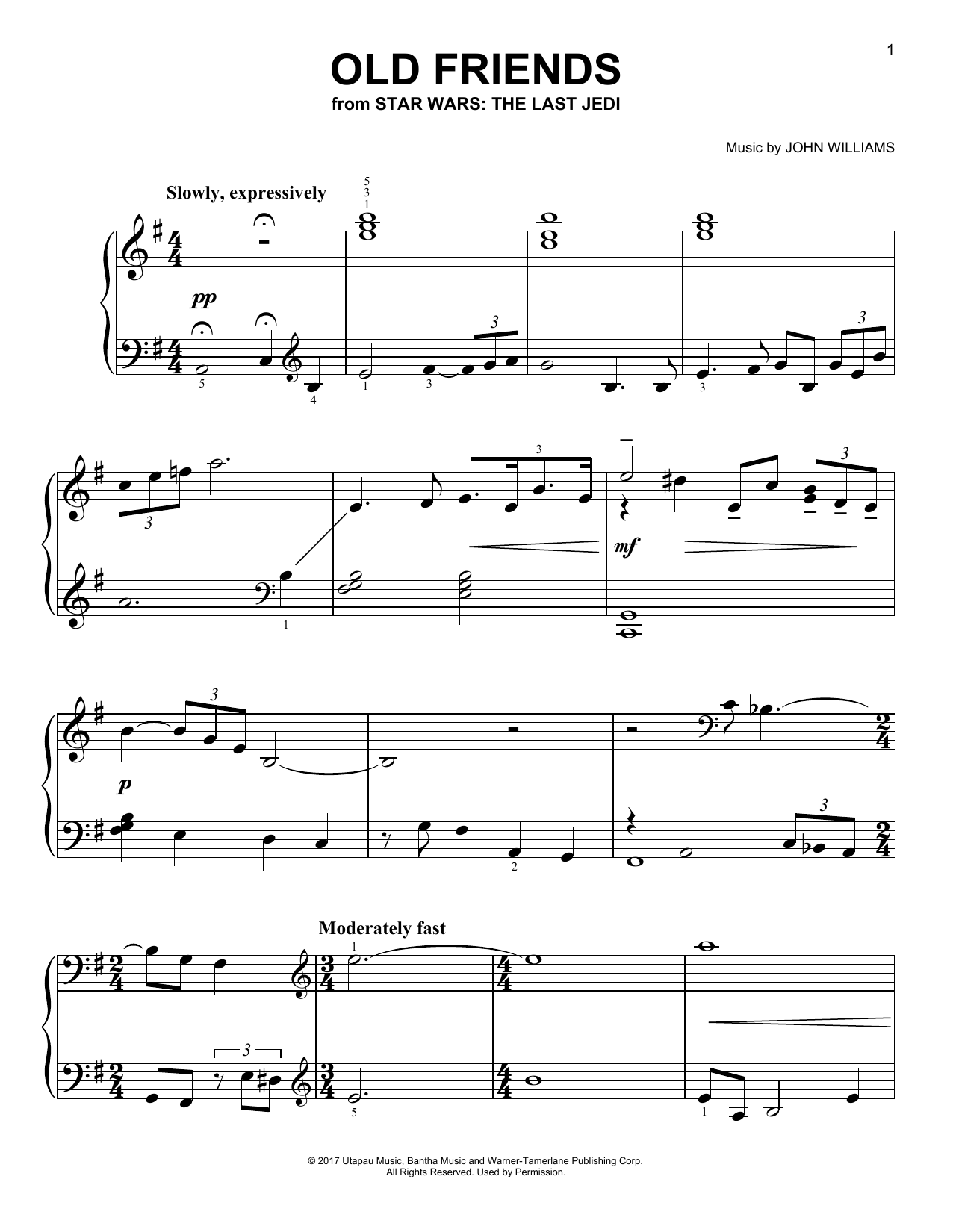 John Williams Old Friends sheet music notes and chords arranged for Easy Piano