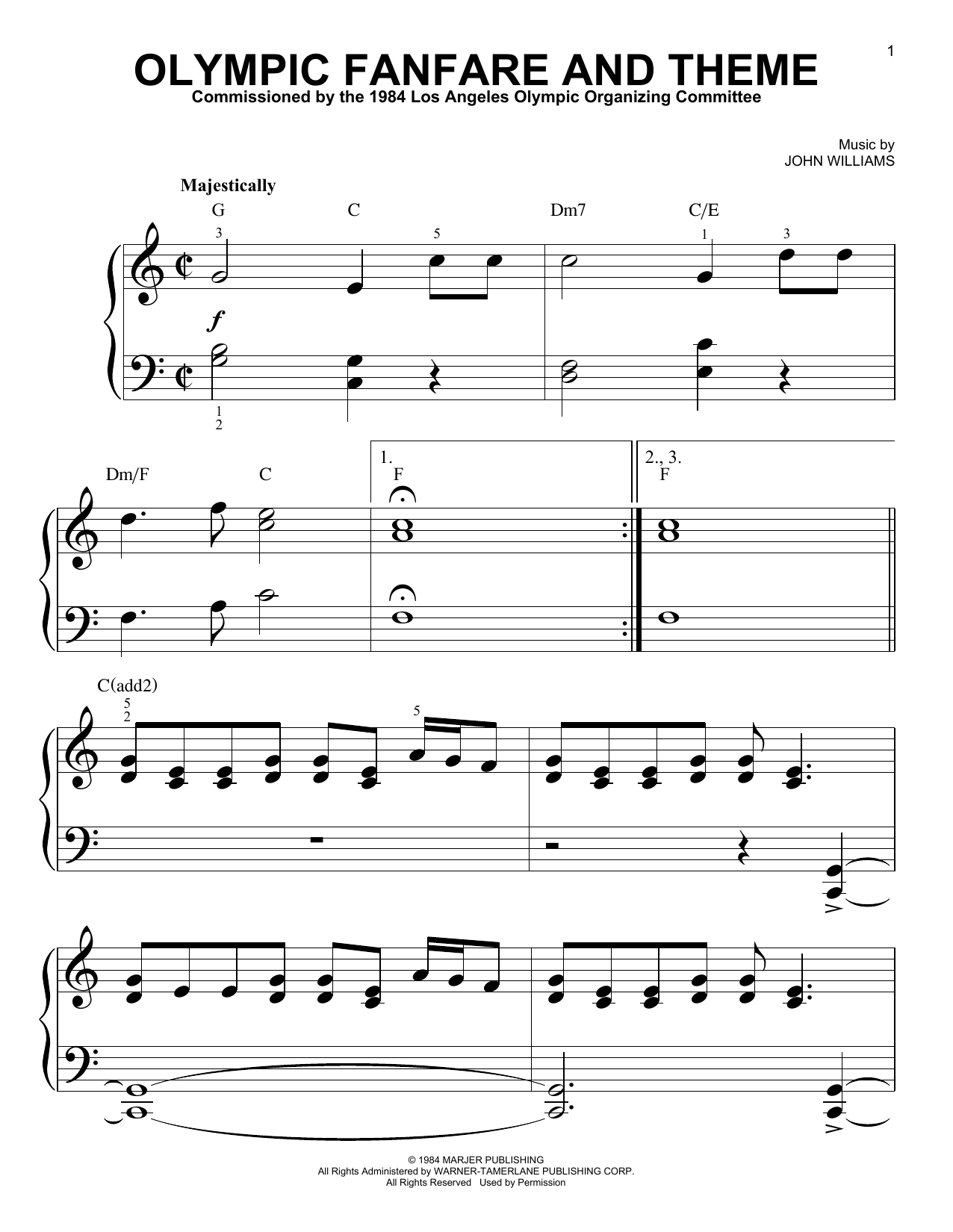 John Williams Olympic Fanfare And Theme sheet music notes and chords arranged for Easy Piano