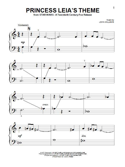 John Williams Princess Leia's Theme sheet music notes and chords arranged for Easy Ukulele Tab