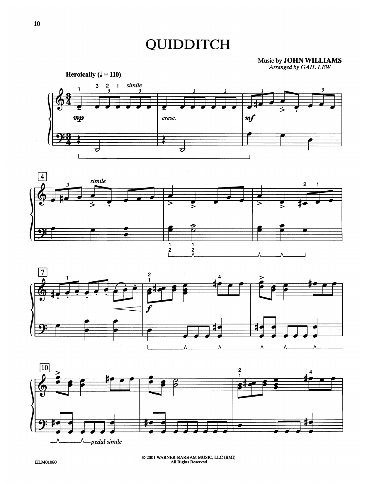 John Williams Quidditch (from Harry Potter) (arr. Gail Lew) sheet music notes and chords arranged for Easy Piano