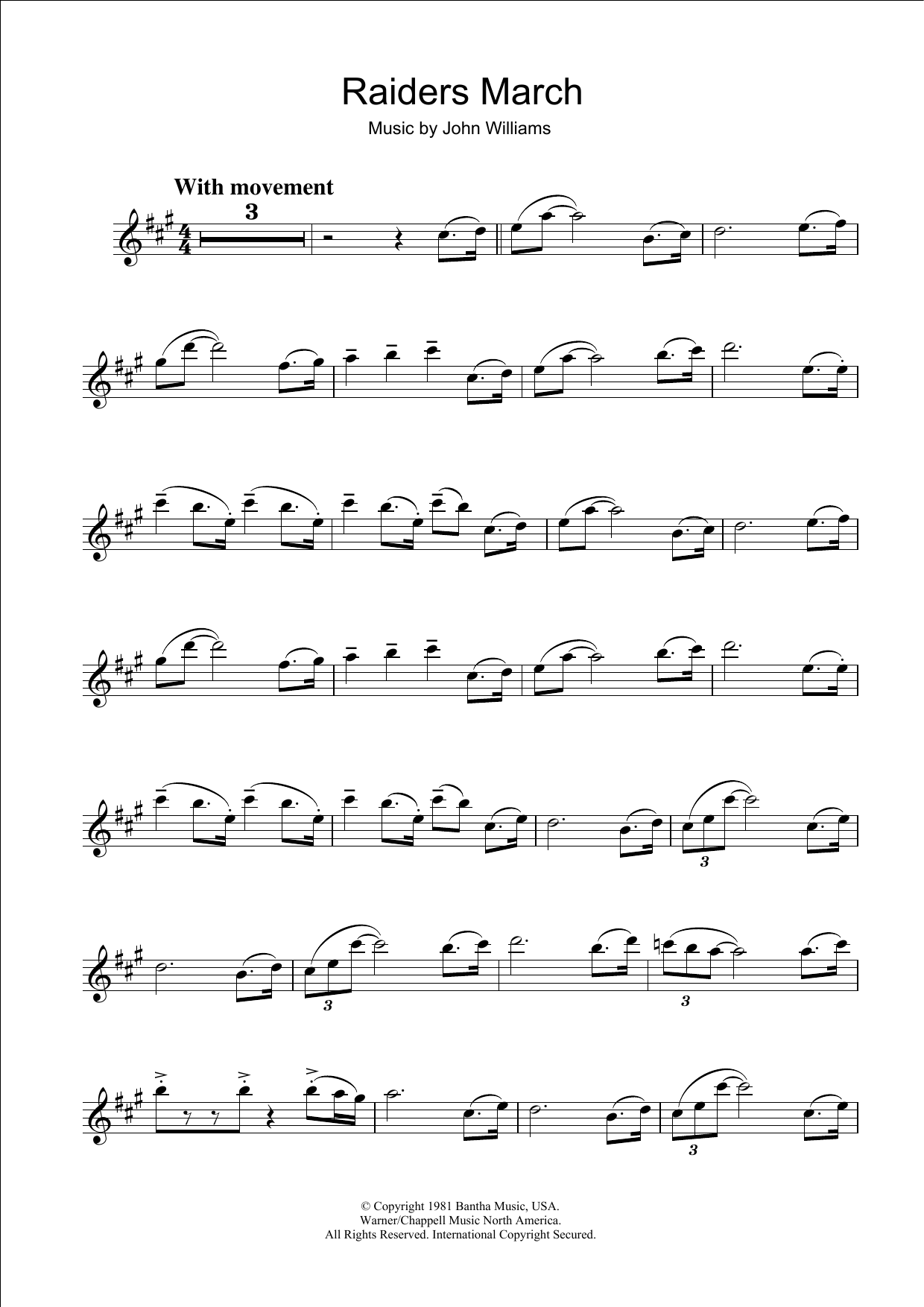 John Williams Raiders March (from Raiders Of The Lost Ark) sheet music notes and chords arranged for Clarinet Solo