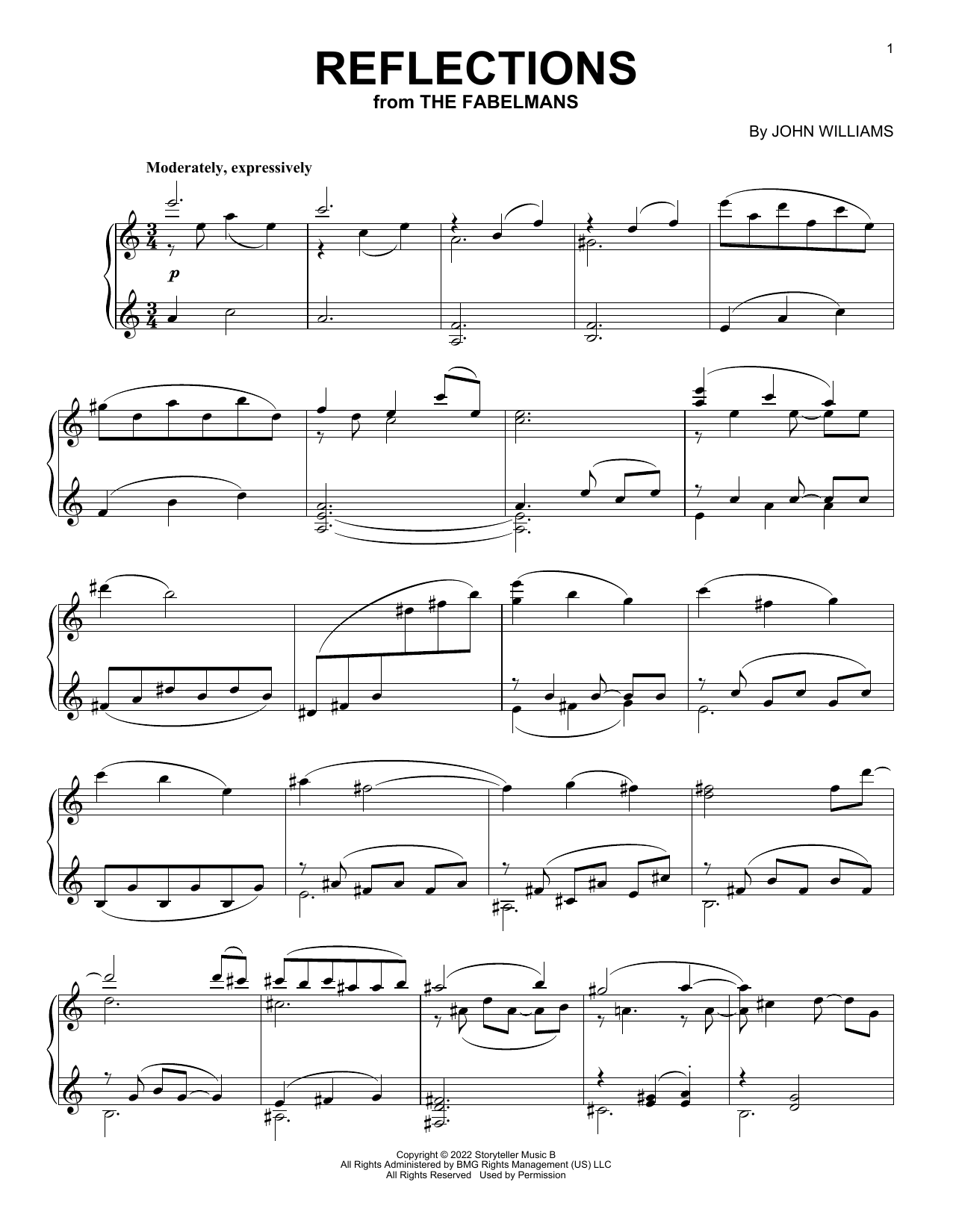 John Williams Reflections (from The Fabelmans) sheet music notes and chords arranged for Piano Solo