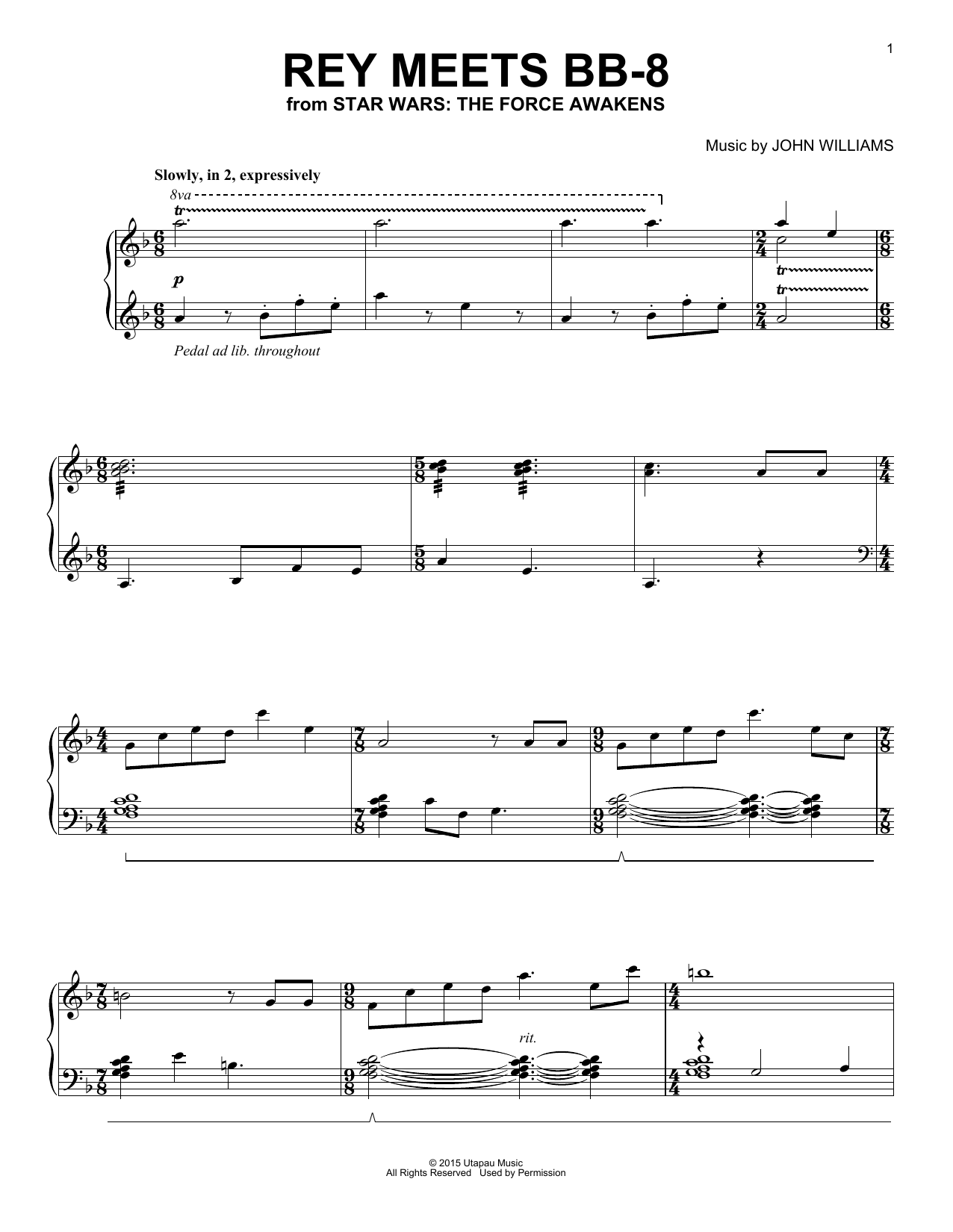 John Williams Rey Meets BB-8 sheet music notes and chords arranged for Easy Piano
