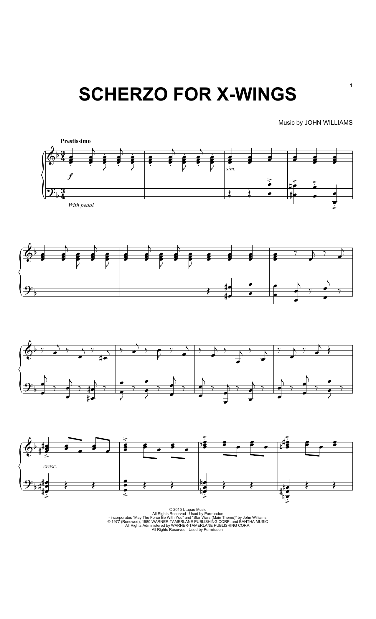John Williams Scherzo For X-Wings sheet music notes and chords arranged for Easy Piano