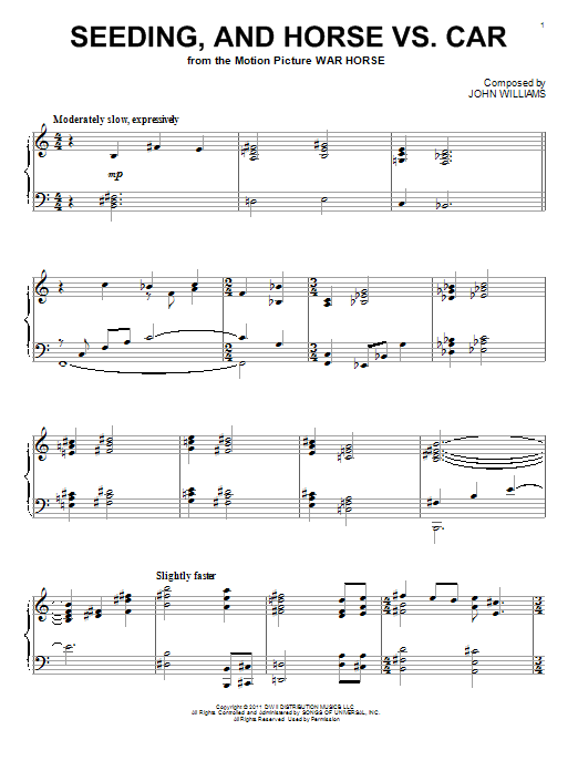 John Williams Seeding, And Horse Vs. Car sheet music notes and chords arranged for Piano Solo