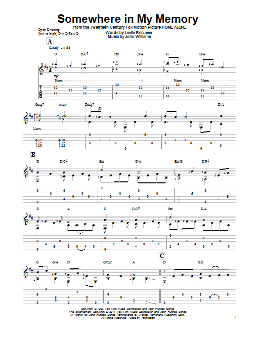 John Williams Somewhere In My Memory (arr. Ben Woolman) sheet music notes and chords arranged for Solo Guitar