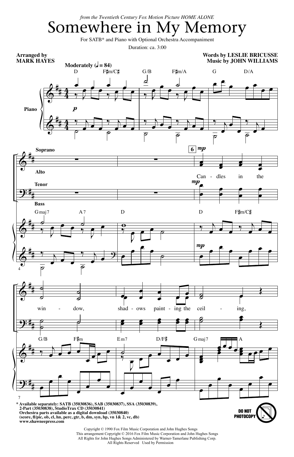John Williams Somewhere In My Memory (arr. Mark Hayes) sheet music notes and chords arranged for 2-Part Choir