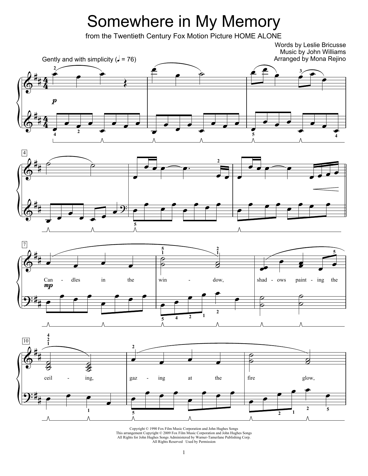 John Williams Somewhere In My Memory sheet music notes and chords arranged for Educational Piano