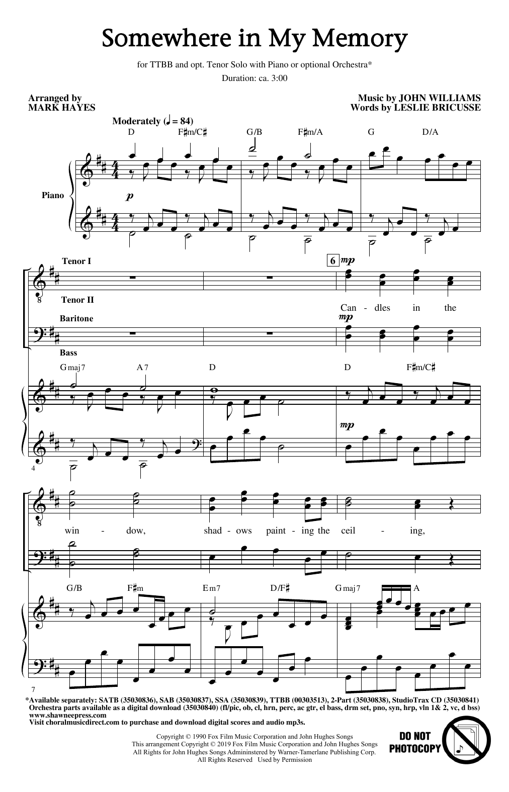 John Williams Somewhere In My Memory (from Home Alone) (arr. Mark Hayes) sheet music notes and chords arranged for TTBB Choir