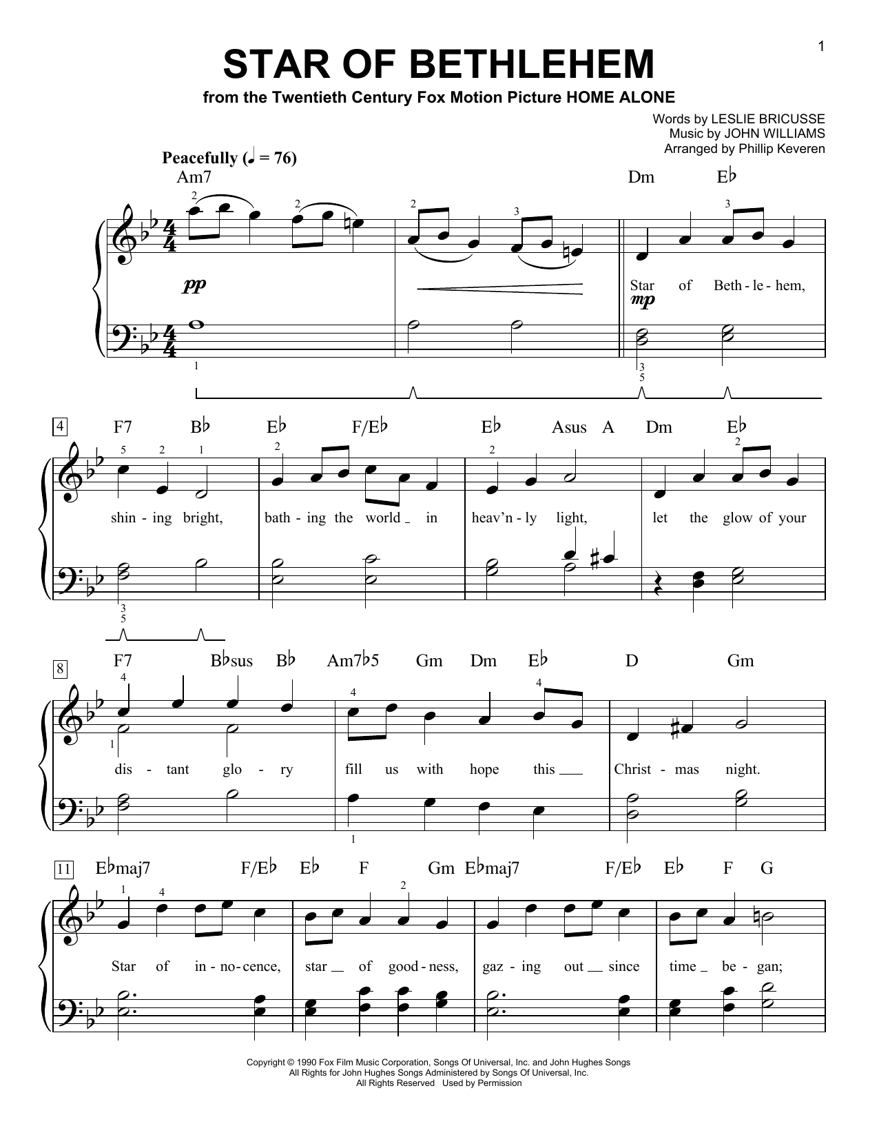John Williams Star Of Bethlehem (arr. Phillip Keveren) sheet music notes and chords arranged for Easy Piano