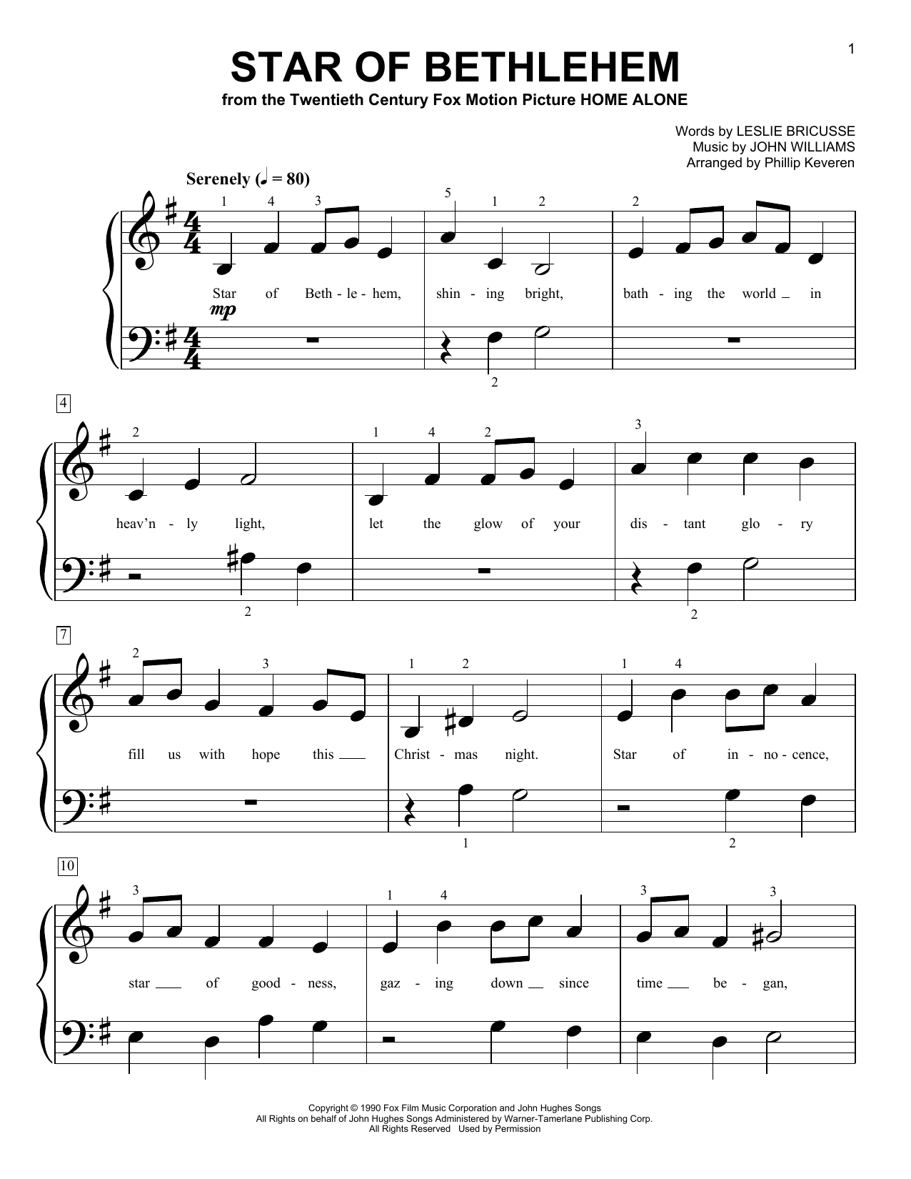 John Williams Star Of Bethlehem (from Home Alone) (arr. Phillip Keveren) sheet music notes and chords arranged for Big Note Piano