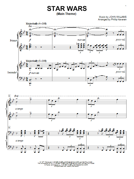 John Williams Star Wars (Main Theme) (arr. Phillip Keveren) sheet music notes and chords arranged for Piano Solo