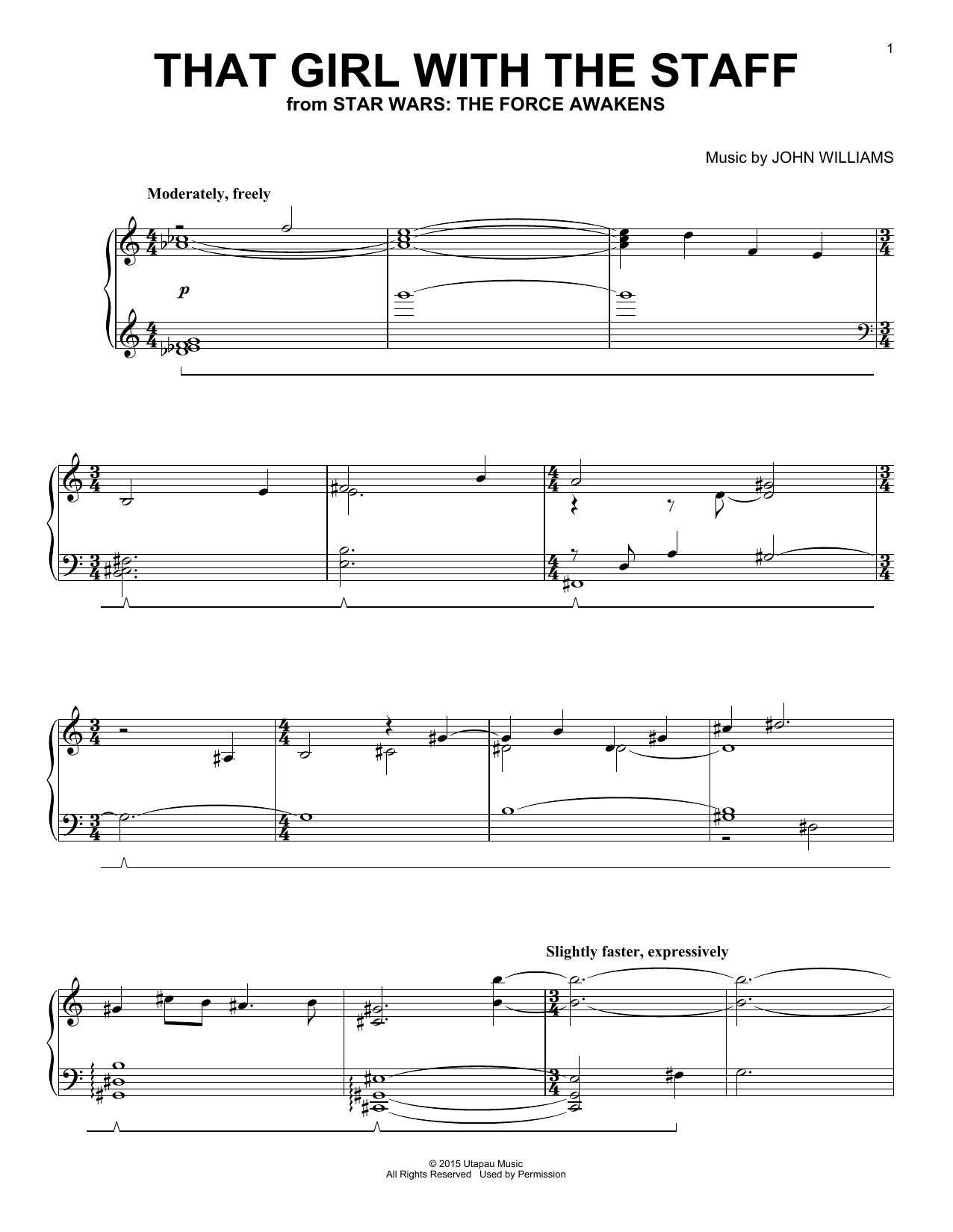 John Williams That Girl With The Staff sheet music notes and chords arranged for Easy Piano