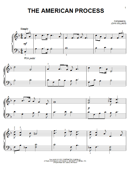 John Williams The American Process sheet music notes and chords arranged for Easy Piano