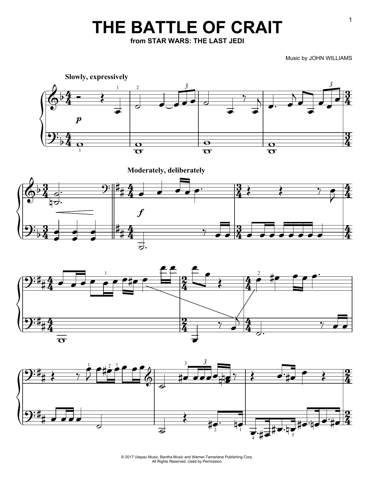 John Williams The Battle Of Crait sheet music notes and chords arranged for Piano Solo